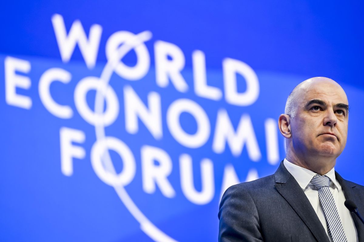 epa10410596 Alain Berset, President of the Switzerland speaks during the 53rd annual meeting of the World Economic Forum, WEF, in Davos, Switzerland, 17 January 2023. The meeting brings together entrepreneurs, scientists, corporate and political leaders in Davos under the topic "Cooperation in a Fragmented World" from 16 to 20 January.  EPA/GIAN EHRENZELLER