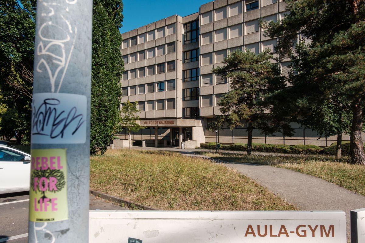 Suisse, Genève, le 10 août 2024. Le Collège de Saussure, fondé en 1978, est un établissement scolaire de Suisse, de niveau post-obligatoire (école de maturité) faisant partie du degré secondaire. Il est nommé en hommage à Horace-Bénédict de Saussure. Le collège de Saussure, nommé en hommage au physicien, géologue et naturaliste Horace-Bénédicte de Saussure, se situe sur le territoire de la commune de Lancy, dans le canton de Genève. L’établissement, un collège public du degré secondaire, propose une formation de quatre ans qui aboutit à l’obtention d’une maturité gymnasiale, également bilingue. Il comprend environ 150 professeurs et 1 000 élèves ainsi qu'une quinzaine de personnes travaillant dans l'administration et la technique (état en 2024).