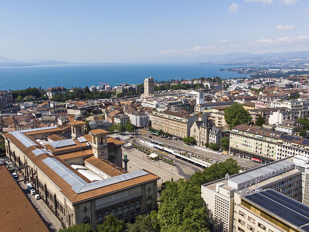 Une vue aérienne de la place de la Riponne à Lausanne, avec le Palais de Rumine (archives).