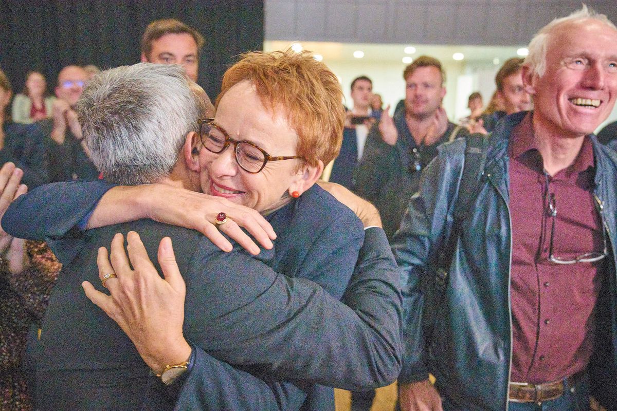 Eva Herzog, SP, weidergewählt als Ständerätin Basel-Stadt, Wahlsonntag in der Schweiz, Nationalrats- und Ständeratswahlen 2023, Rathaus, Basel, 22.10.2023, Foto Lucia Hunziker / Tamedia