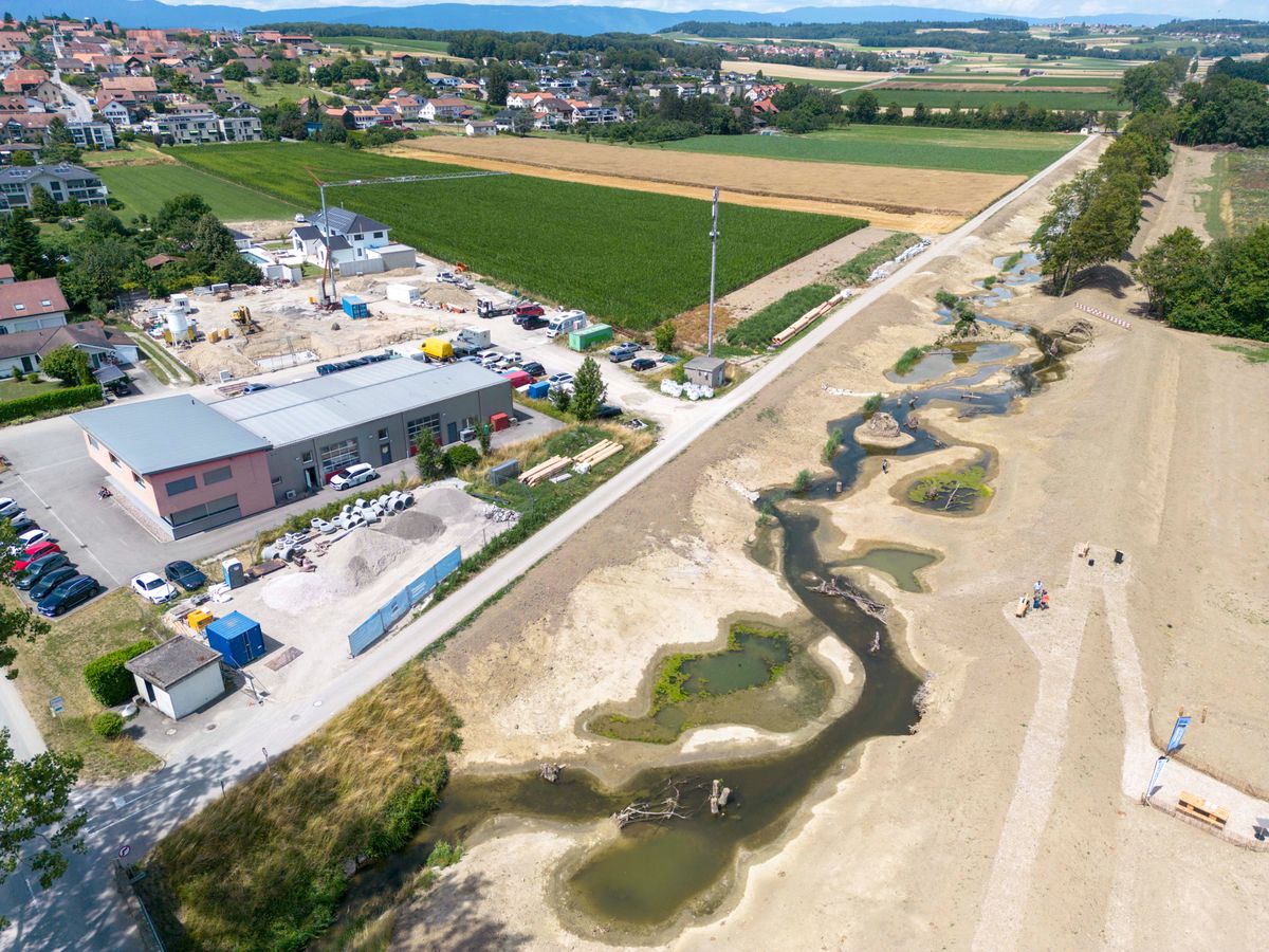 D’un tracé rectiligne, la Petite-Glâne serpente depuis quelques semaines dans un nouveau lit à la hauteur de Saint-Aubin (FR).