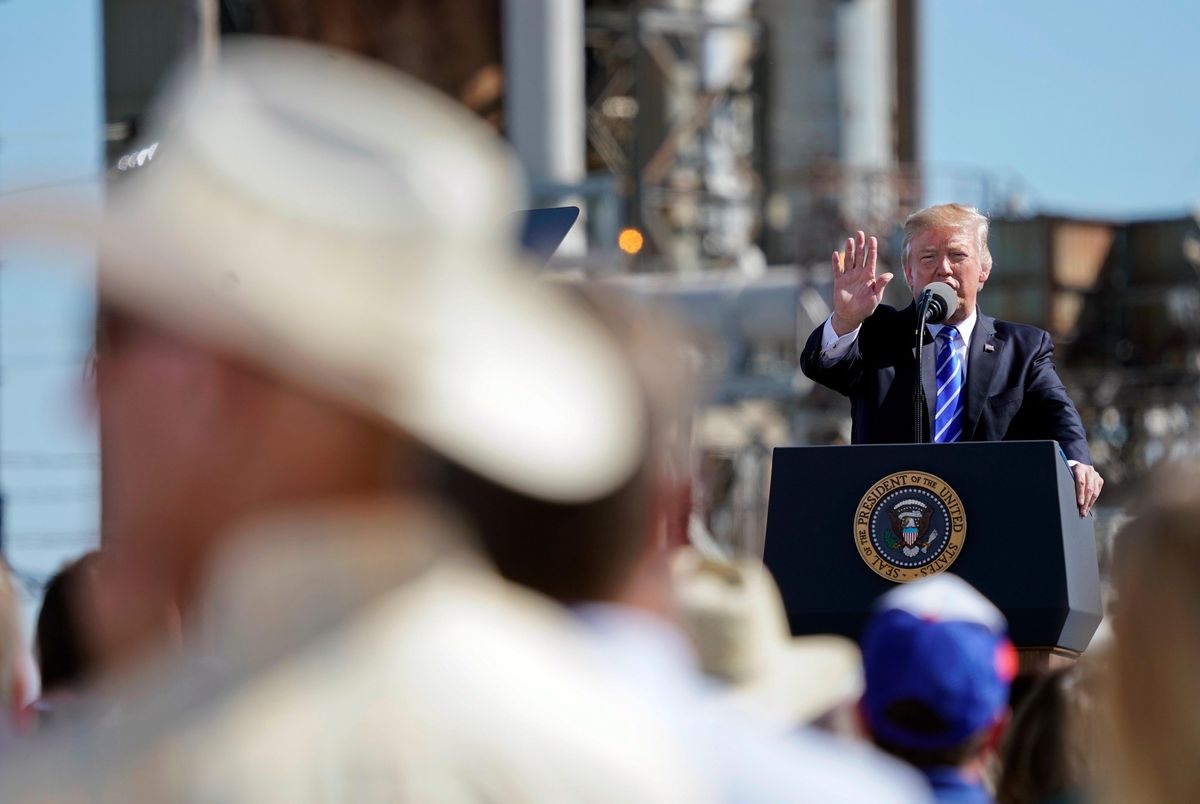 President Donald Trump speaks at Andeavor Refinery to promote his tax overhaul plan, Wednesday, Sept. 6, 2017 in Bismark, N.D. (AP Photo/Pablo Martinez Monsivais)