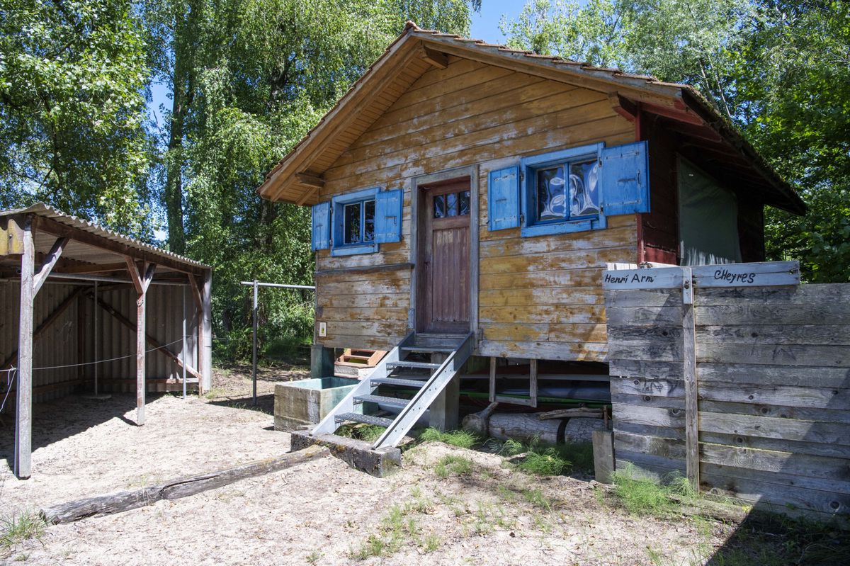 CHEYRES LE 29 JUIN 2020.Chalets de la grande Caricaie. May Vaucher, fille et soeur de pêcheurs, qui nous raconte l'histoire de sa cabane sans eau ni électricité, que l'Etat veut faire démanteler, alors qu'elle pense au contraire que ce serait un patrimoine à préserver. ©  (24 HEURES /Jean-Paul Guinnard)