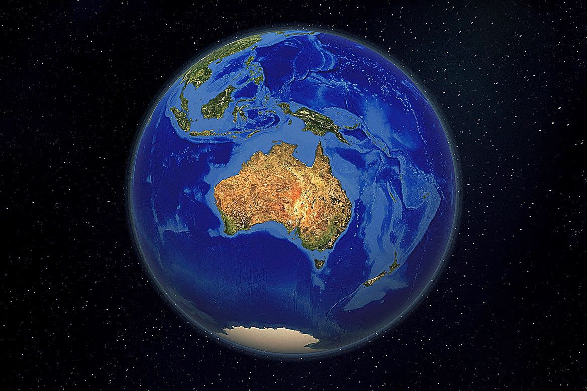 CONTINENT SERIES, AUSTRALIA: a satellite and 3d rendered world globe earth image of Australia.  Photo Maps4media via Getty Images.