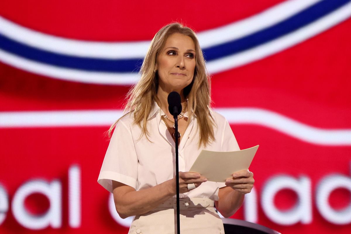 LAS VEGAS, NEVADA - JUNE 28: Celine Dion announces Ivan Demidov as the fifth overall pick by the Montreal Canadiens in the first round of the 2024 NHL Draft at Sphere on June 28, 2024 in Las Vegas, Nevada.   Bruce Bennett/Getty Images/AFP (Photo by BRUCE BENNETT / GETTY IMAGES NORTH AMERICA / Getty Images via AFP)