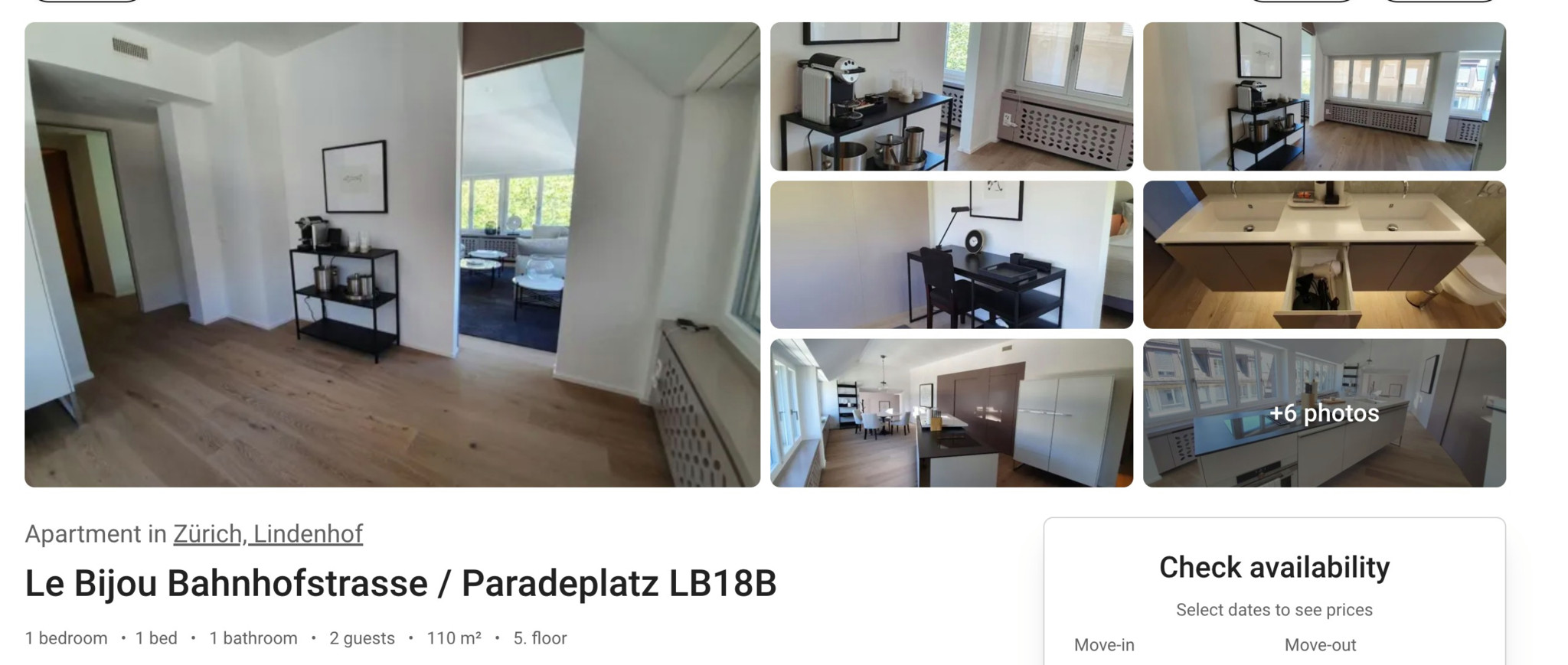 So wird die 110-Quadratmeter-Wohnung an der Zürcher Bahnhofstrasse, die pro Monat 14’532 Franken kostet, beworben.