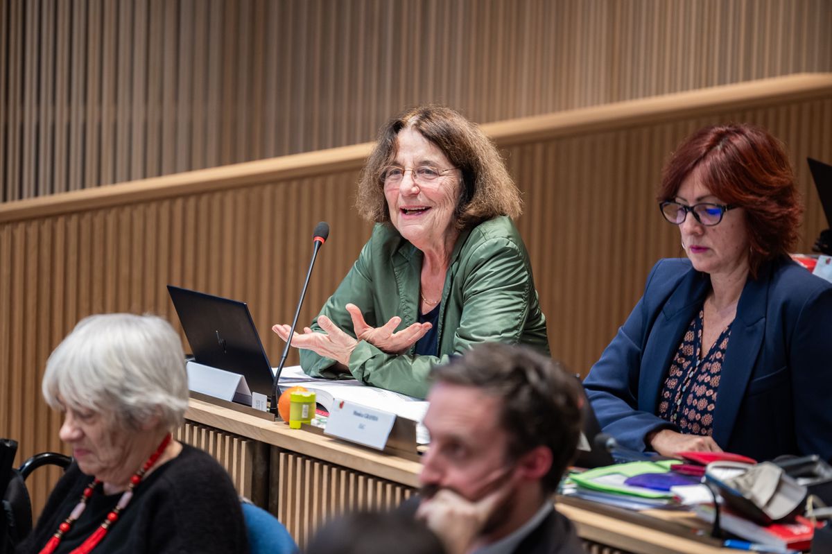La conseillère municipale d’Ensemble à Gauche Brigitte Studer, dont la formation est derrière la résolution sur la conciliation entre vie politique et vie familiale et professionnelle.