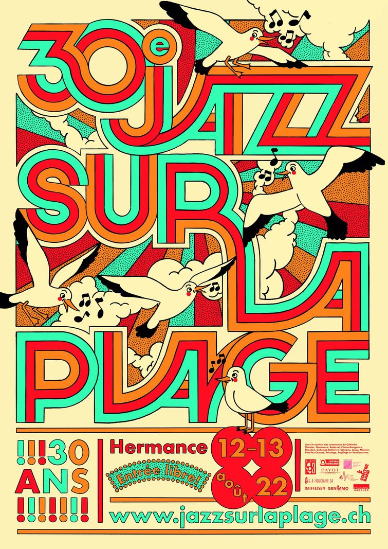 L’affiche de Jazz sur la plage, 30e édition, par Mathilde Veuthey, graphiste genevoise.