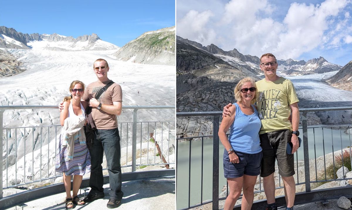 Le glacier du Rhône en 2009 et en 2014