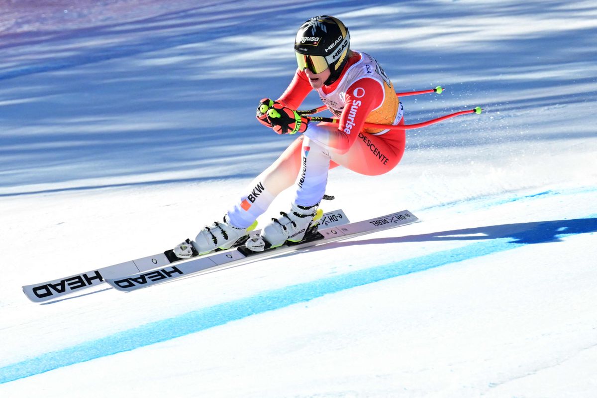 Switzerland's Lara Gut-Behrami competes during the Women's Downhill event of FIS Alpine Skiing World Cup in Cortina d'Ampezzo, Italy on January 27, 2024. (Photo by Tiziana FABI / AFP)