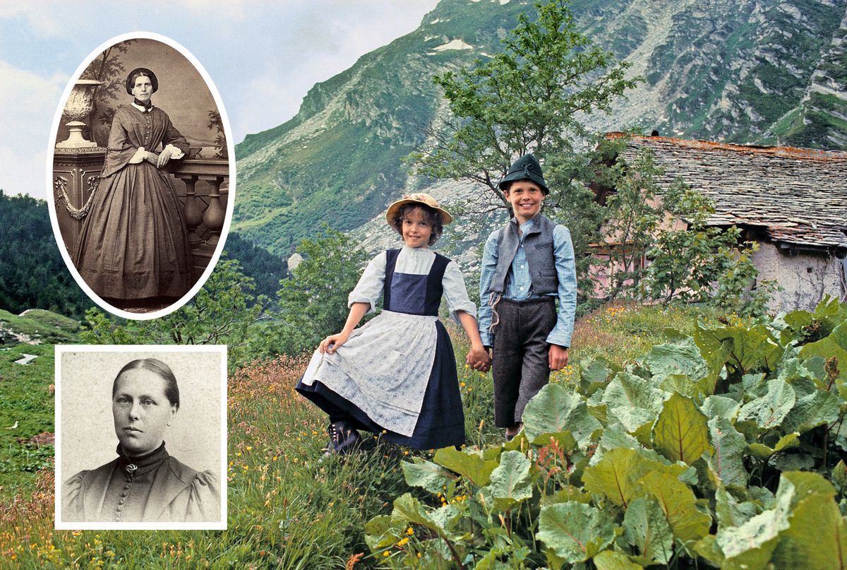 Eine Filmszene aus der 26-teiligen Fernsehserie Heidi nach den beiden Buechern der Schweizer Schriftstellerin Johanna Spyri. Auf dem Bild sind die beiden Hauptdarsteller Katja Polletin (Heidi) und Stefan Arpagaus (Geissenpeter) zu sehen, aufgenommen am 28. Juni 1977, Graubuenden, Schweiz. (KEYSTONE/Photopress-Archiv/Str) === === : DIA]