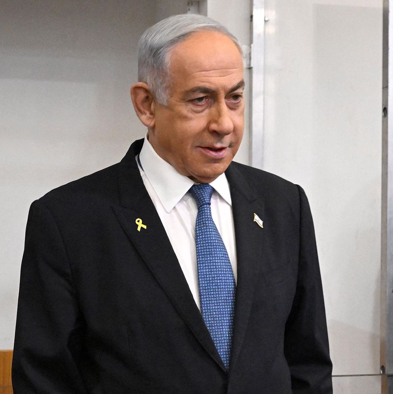 Israeli Prime Minister Benjamin Netanyahu attends the fifth day of testimony in his trial on corruption charges at the district court in Tel Aviv on December 23, 2024. (Photo by DEBBIE HILL / POOL / AFP)