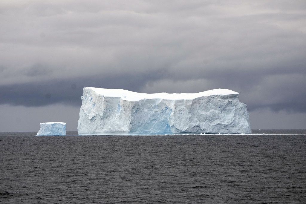 Icebergs float at Bransfield Straits, South Shetlands, Antarctica, Thursday, Nov. 23, 2023. (AP Photo/Jorge Saenz)