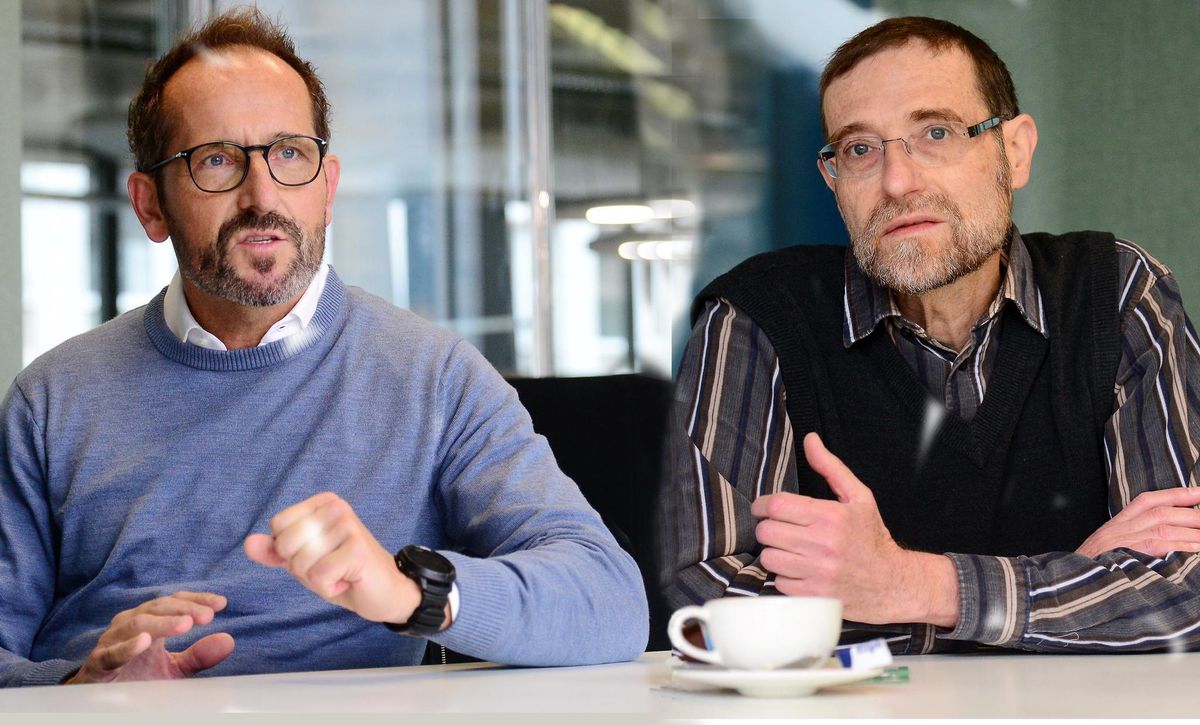 Der FDP-Gemeinderat Urs Bänziger (links) will zehn Jahre mehr Zeit für die Netto-null-Stadt als sein grüner Kontrahent Reto Diener. 