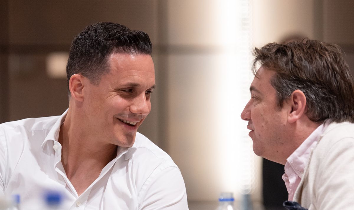 20.05.2022; Ittigen bei Bern; Fussball - Generalversammlung Swiss Football League;
Praesident David Degen (Basel) und Aktionaer Andreas Rey (Basel)
(Claudio De Capitani/freshfocus)