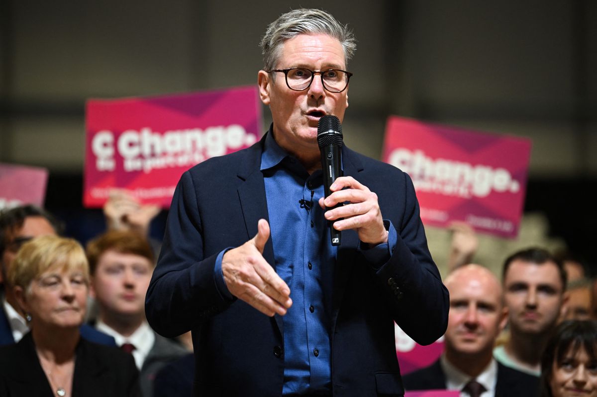 Britain's main opposition Labour Party leader Keir Starmer delivers a speech during a campaign event in Glasgow on July 3, 2024 on the eve of the the UK general election. (Photo by ANDY BUCHANAN / AFP)