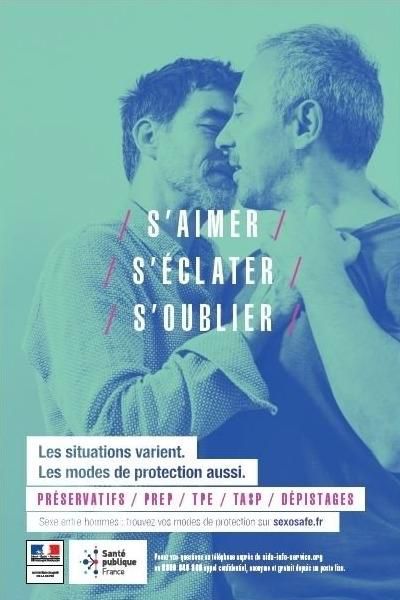 La campagne, financée par le ministère de la Santé, met en avant des couples d'hommes ou de femmes avec des messages tels que «Aimer, s'éclater, s'oublier. Les situations varient. Les modes de protection aussi». La campagne, financée par le ministère de la Santé, met en avant des couples d'hommes ou de femmes avec des messages tels que «Aimer, s'éclater, s'oublier. Les situations varient. Les modes de protection aussi».