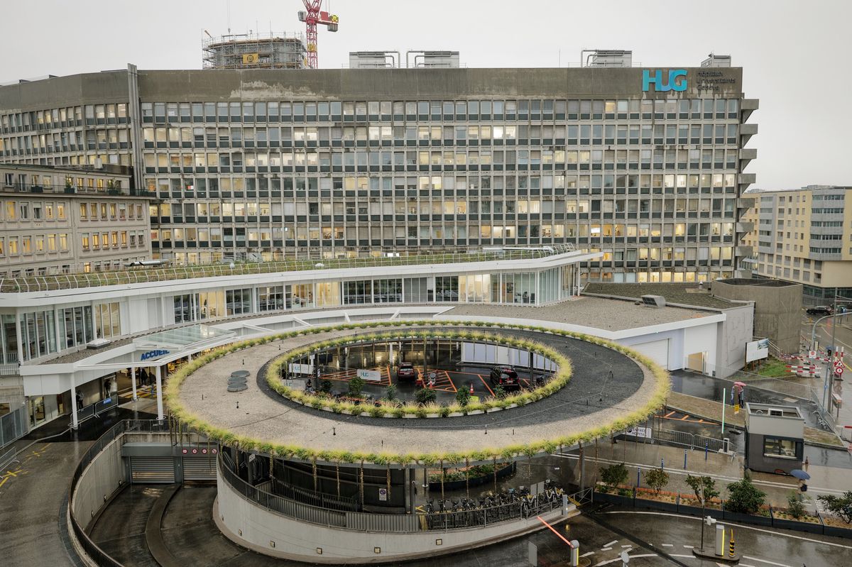 Les HUG ( hôpitaux universitaires de Genève): vue de l'hôpital cantonal, des urgences, et autres services.