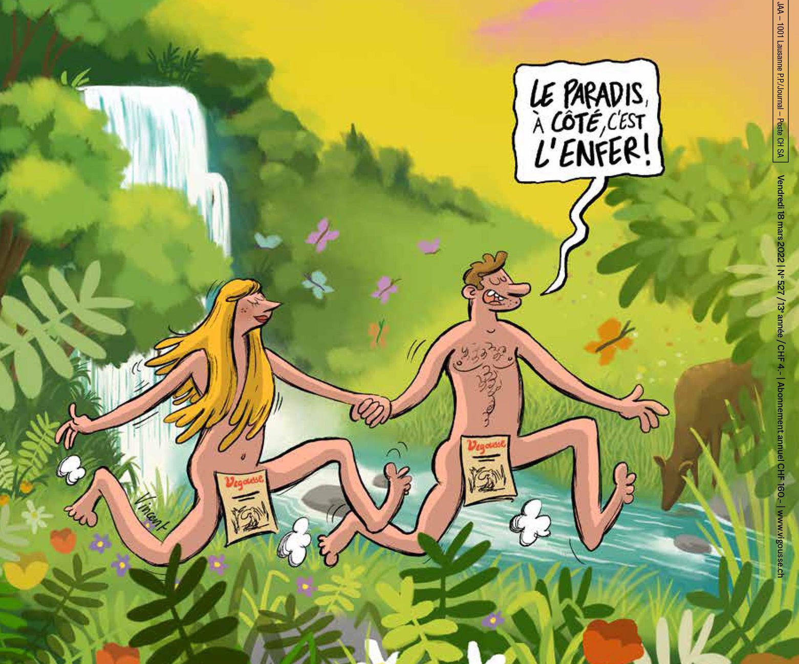 La Une du vendredi 18 mars du journal satirique romand «Vigousse» donne le ton…