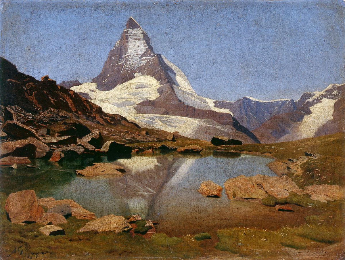Cette huile sur carton «Mont-Cervin avec le Riffelsee», réalisée en 1875, est l’œuvre d’Albert Gos, qui a donné son nom à une rue de Champel. 