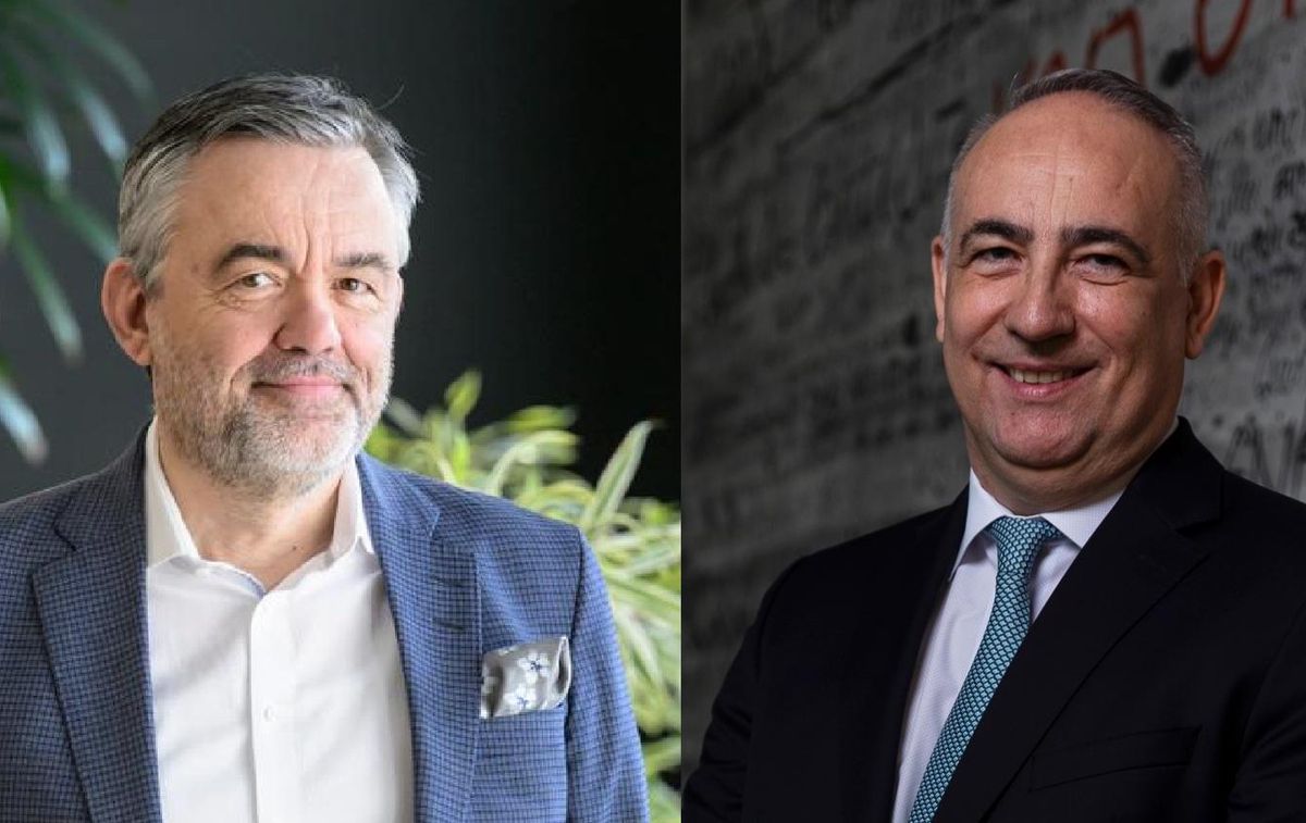 KPT-Chef Thomas Harnischberg und Visana-Chef Angelo Eggli.