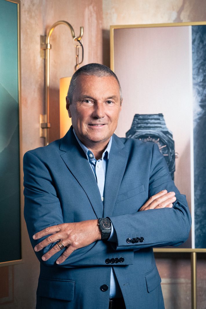 Jean-Christophe Babin, CEO de Bvlgari, au Ritz-Carlton Hôtel de la Paix, où la marque expose ses nouveautés.