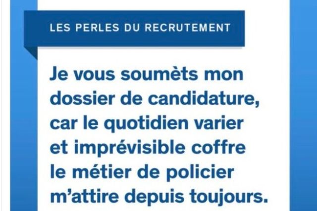 La prose d'un candidat malheureux au concours d'admission à l'Académie de Police, publié par la police vaudoise sur les réseaux sociaux avec ce message: «Faire respecter les règles? Commencez par celles de la langue».