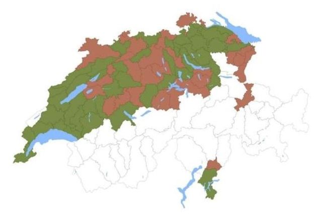L'offre en immobilier pourrait bientôt dépasser la demande. En rouge, les régions menacées d'une offre trop abondante, en vert, statu quo attendu.
