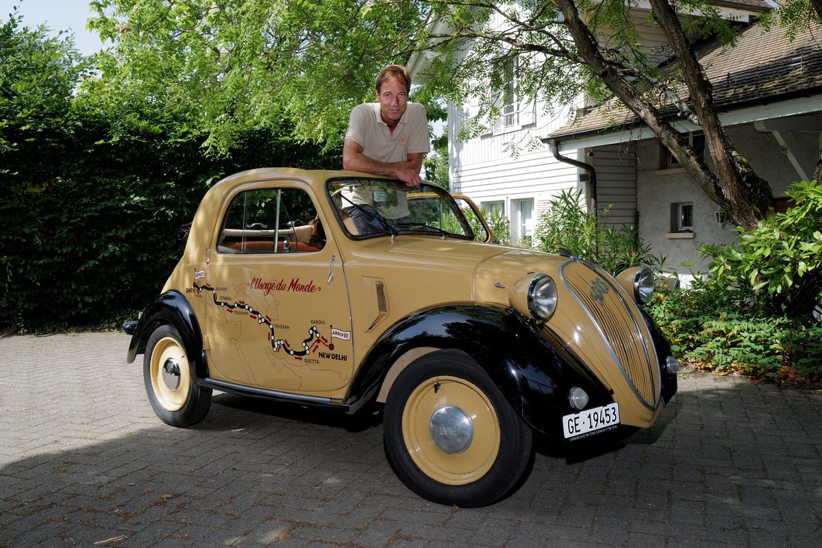 Bernard Naef et sa Topolino sans son jardin d’Hermance. 