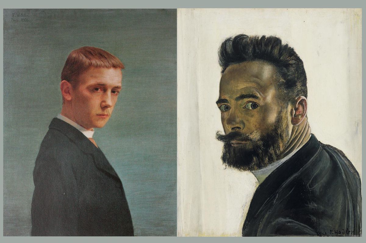 Portraits de deux hommes, l’un aux cheveux courts et l’autre barbu, face à face sur fond coloré.
