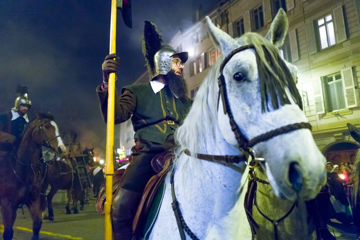 Annemasse, le 10 décembre 2023.
Cortège historique de l'Escalade à travers les rues de Genève.
©Frank Mentha