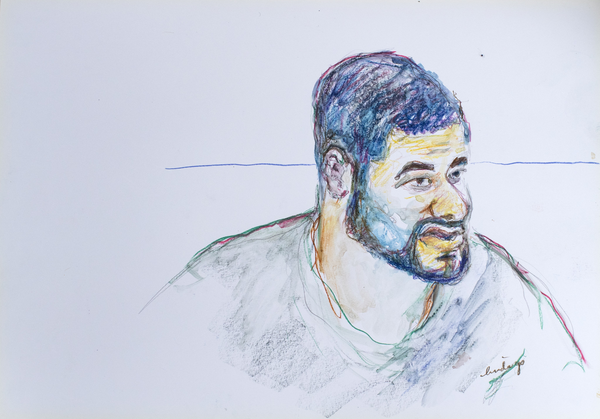 GERICHTSZEICHNUNG - Portraitzeichnung des Haeftlings Brian (bekannt als Carlos). Die Anwaelte von Carlos, der mittlerweile auch unter seinem echten Namen Brian bekannt ist, haben am Mittwoch, 26. Mai 2021, ohne die Anwesenheit ihres Mandanten, vor dem Zuercher Obergericht die sofortige Haftentlassung gefordert. Ihr Mandant werde gefoltert. Das Obergericht wies diesen Antrag ab. Brian muss sich vor Gericht verantworten, weil er im Gefaengnis Poeschwies mehrere Polizisten, Mithaeftlinge und Mitarbeiter angriff. Die Anklageschrift listet 29 Vorfaelle auf. (KEYSTONE/Linda Graedel)