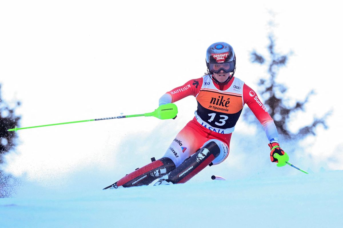 Switzerland's Camille Rast competes during the first run of the women's Slalom event of the FIS Alpine Ski World Cup in Jasna, Slovakia, on January 21, 2024. (Photo by VLADIMIR SIMICEK / AFP)