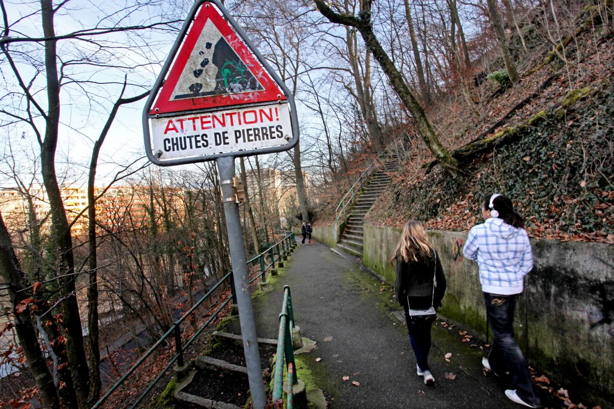 Genève, le 8 janvier 2011.
Promeneurs dans le bois de la Bâte.
©Pierre Albouy