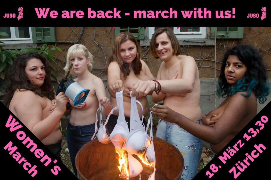 Mit diesem Flyer warben Juso-Politikerinnen um Tamara Funiciello (links) vor einem Jahr für den Women's March.