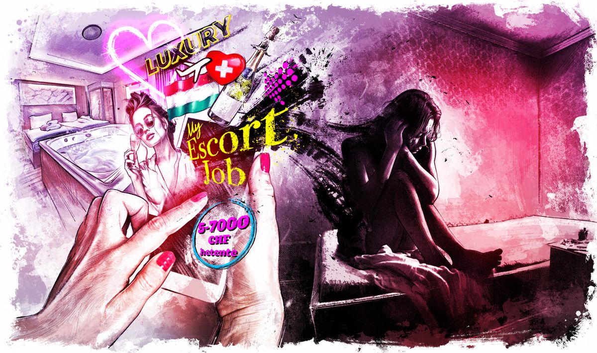 Un montage montrant une pub fictive servant à recruter des femmes pour de la prostitution en Suisse et une autre montrant la réalité.