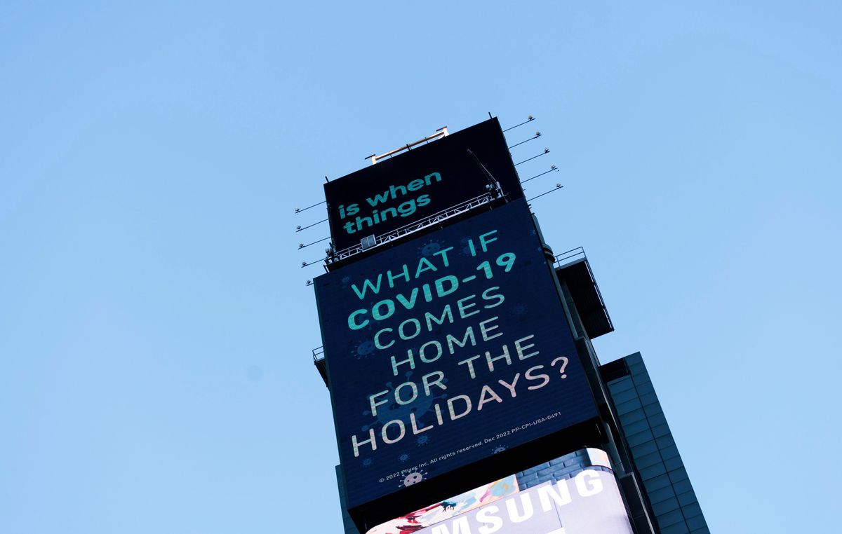 Un cliché pris à Times Square, le 20 décembre dernier. Au 31 décembre, le sous-variant XBB.1.5 représentait 40,5% des infections outre-Atlantique. 