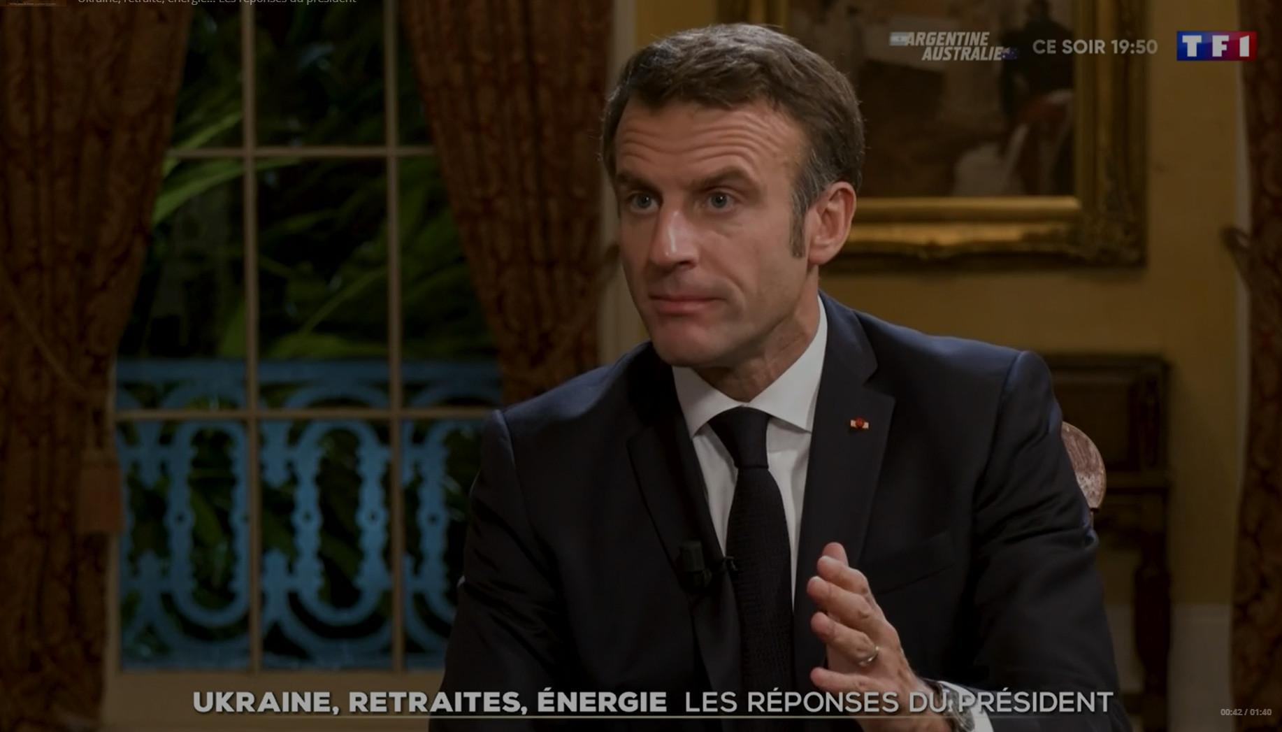 Emmanuel Macron lors de son intervention télévisée sur TF1 où il posait la question des «garanties de sécurité» à donner à la Russie.