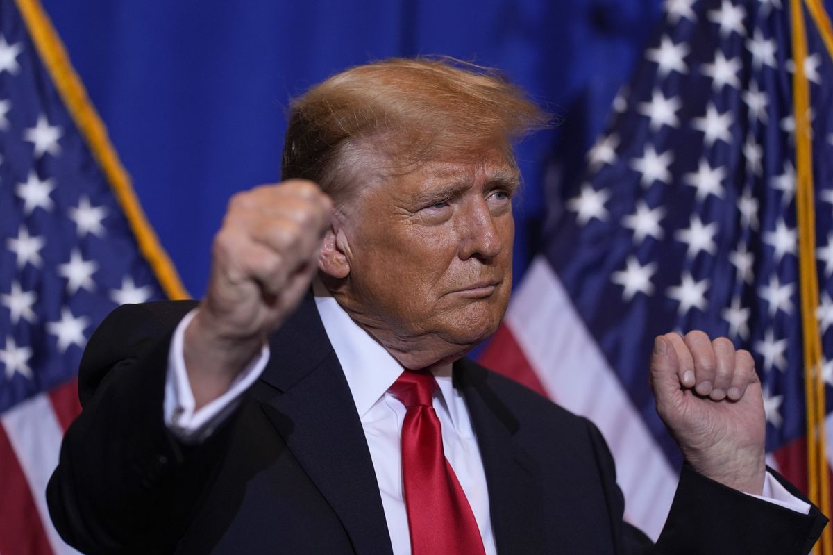 Republican presidential candidate former President Donald Trump dances after speaking at a campaign event in Atkinson, N.H., Tuesday, Jan. 16, 2024. (AP Photo/Matt Rourke)
Donald Trump