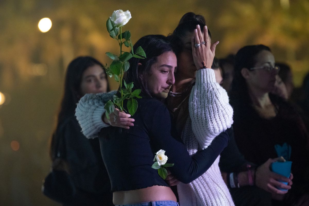CAESAREA, ISRAEL - NOVEMBER 11: Survivors of the Nova Festival, families of some of the killed and kidnapped along with invited guests, participate in a memorial and remembrance event at Kochav HaYam on November 11, 2023 in Caesarea, Israel. The event, which according to the organizers, is the first gathering like this since the attack on Oct 7, which included performances by Israeli artists, activities and a light show that illuminated the sky.  The country continues to mourn for the victims of the attacks by Hamas, which left an estimated 1,200 dead and over 240 kidnapped, according to the Israeli government. (Photo by Alexi J. Rosenfeld/Getty Images)
