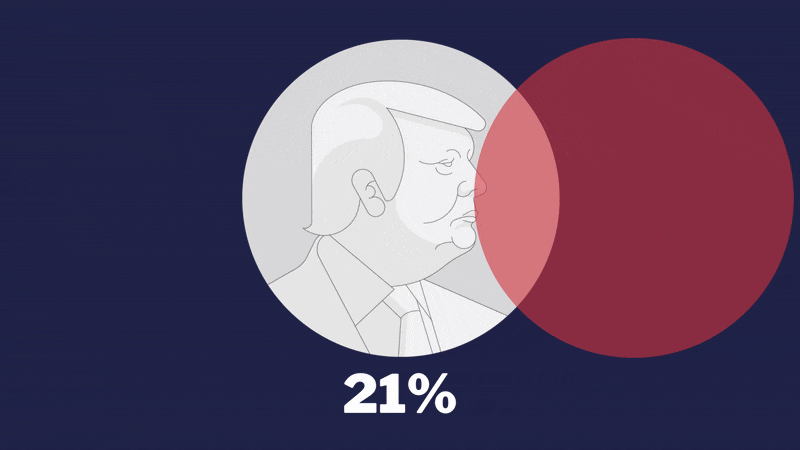 Animation montrant le visage esquissé d’une personne chevauché par un grand cercle rouge avec le chiffre 21% en dessous.