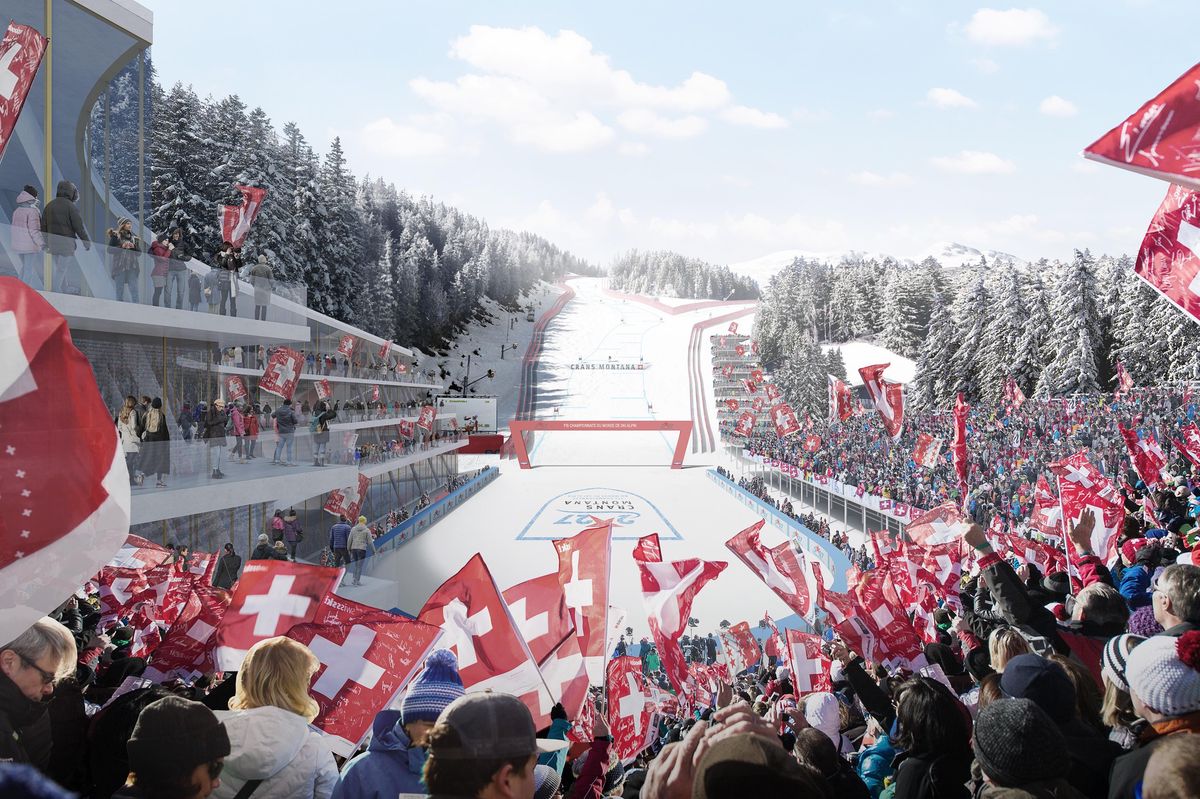 L’aire d’arrivée des Mondiaux de ski 2027 à Crans-Montana pourrait accueillir environ 20’000 spectateurs.