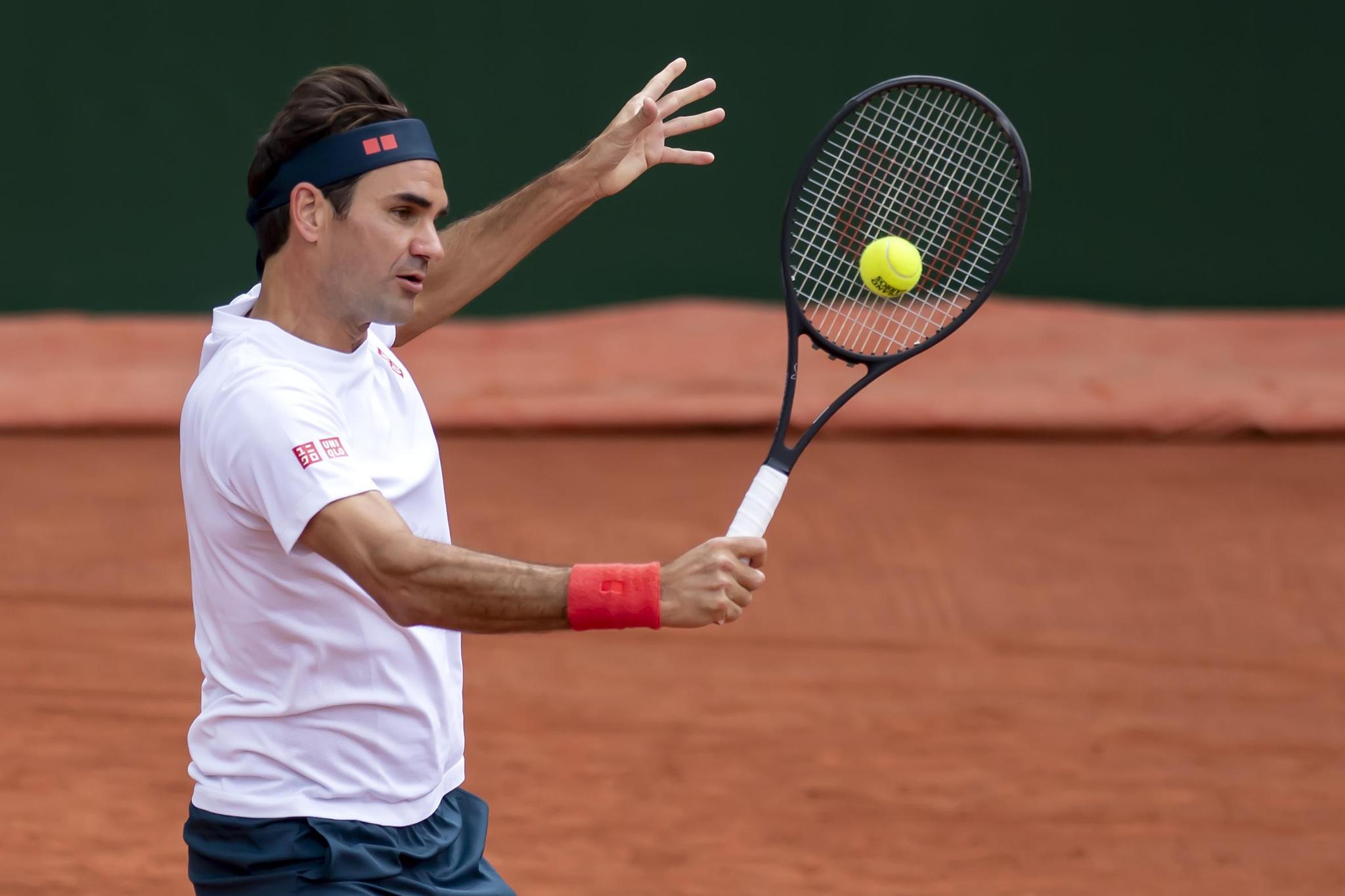 Switzerland's tennis player Roger Federer in action during a training session prior to the ATP 250 Tennis Geneva Open tournament, in Geneva, Friday, May 14, 2021. (KEYSTONE/Martial Trezzini)