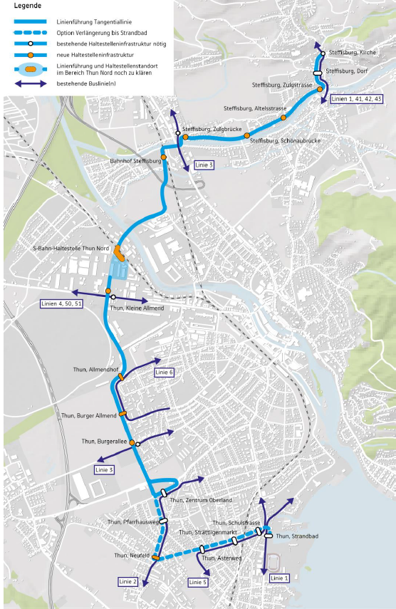 So sieht der Linienplan für die neue Buslinie Steffisburg-Thun aus.