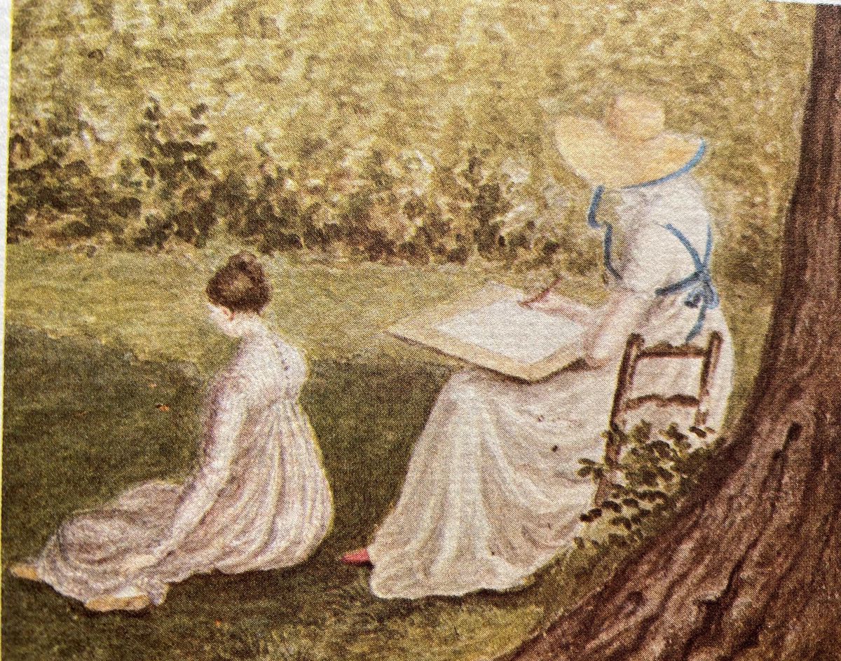 Deux représentantes de la famille Pictet-de Rochemont dans le parc de Lancy.