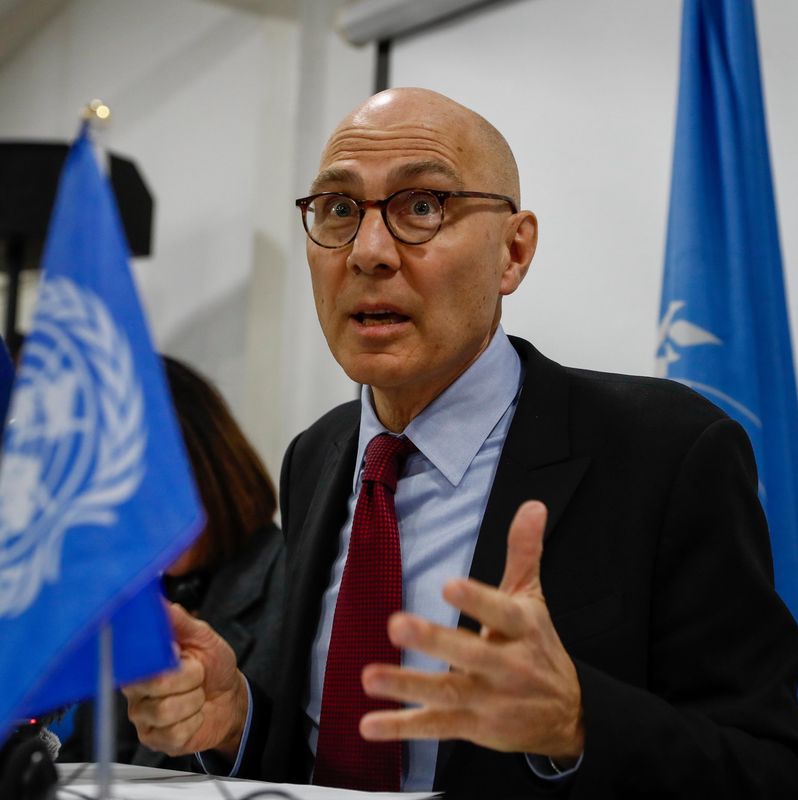 UN-Hochkommissar für Menschenrechte Volker Türk spricht auf einer Pressekonferenz in Damaskus, Syrien.