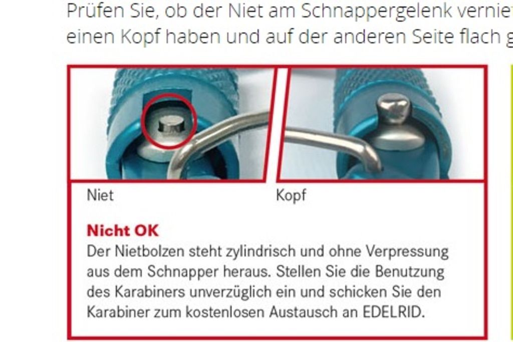 Défaut de fabrication dans des mousquetons