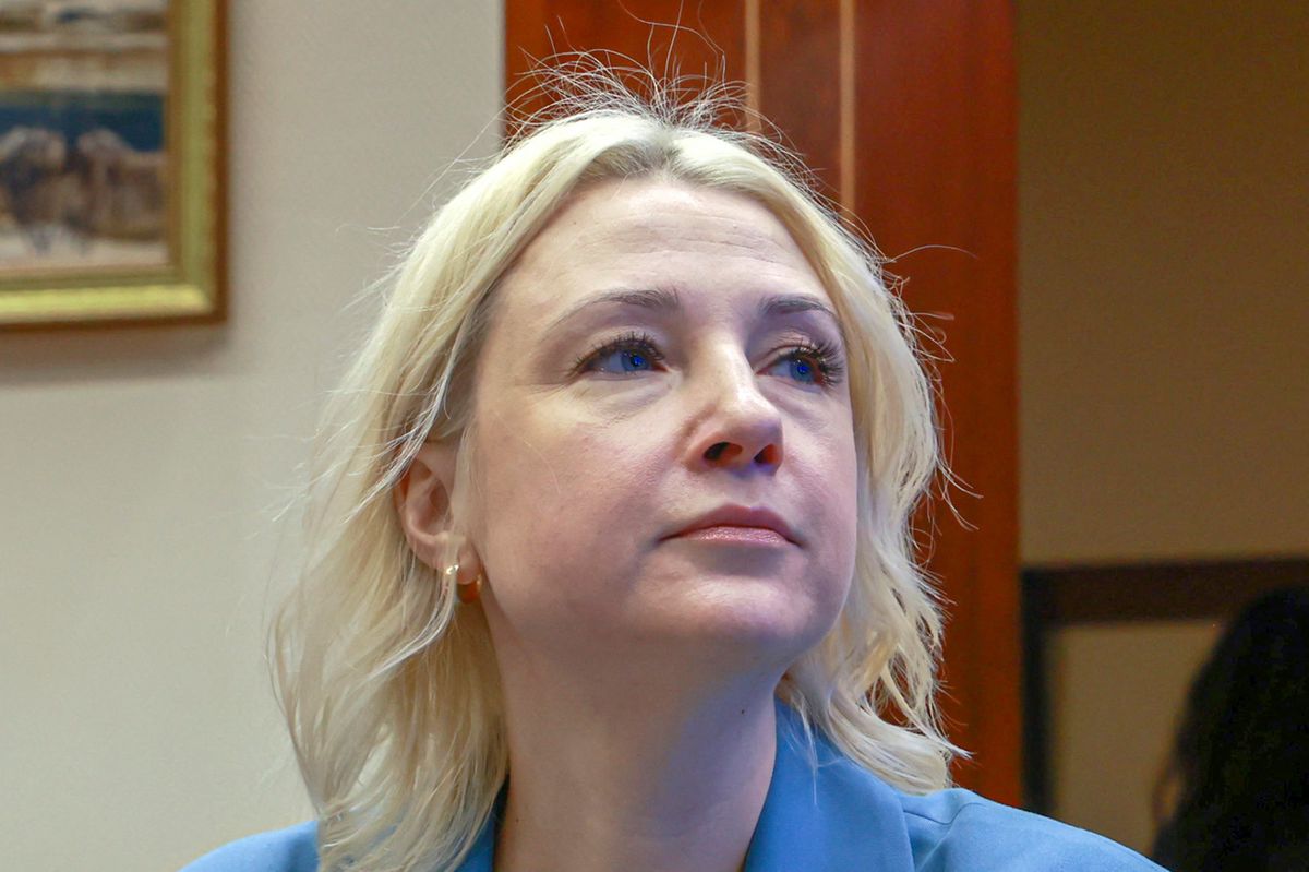Yekaterina Duntsova, a 40-year-old independent politician who declared her intention to run in the 2024 presidential election, attends a meeting at the Central Election Commission in Moscow on December 23, 2023. Russia's Central Electoral Commission on December 23, 2023, rejected an application by Yekaterina Duntsova, a candidate calling for peace to stand in next year's presidential elections. (Photo by Arden Arkman / AFP)
