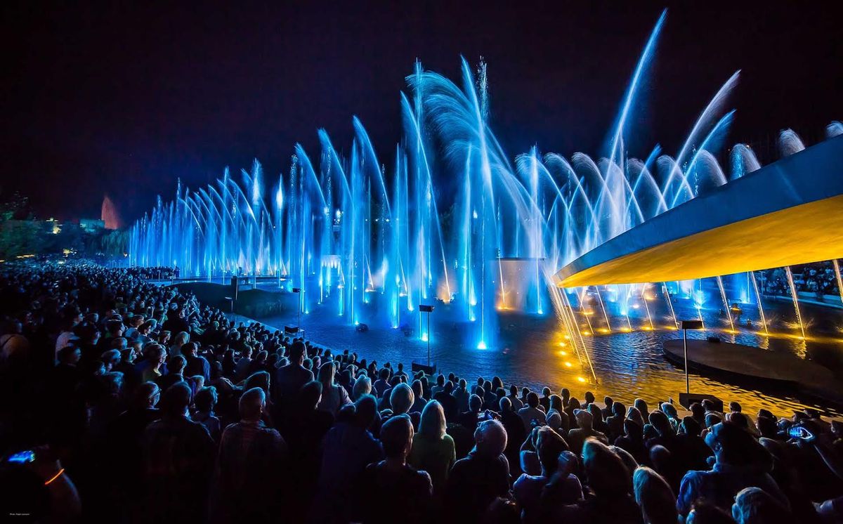 Image de synthèse de l’opéra lacustre «Éléments», qui aura lieu vendredi et samedi à 22h à la plage des Eaux-Vives. Jet d'eau, laser et mapping sur le lac avec des éléments pyrotechniques.