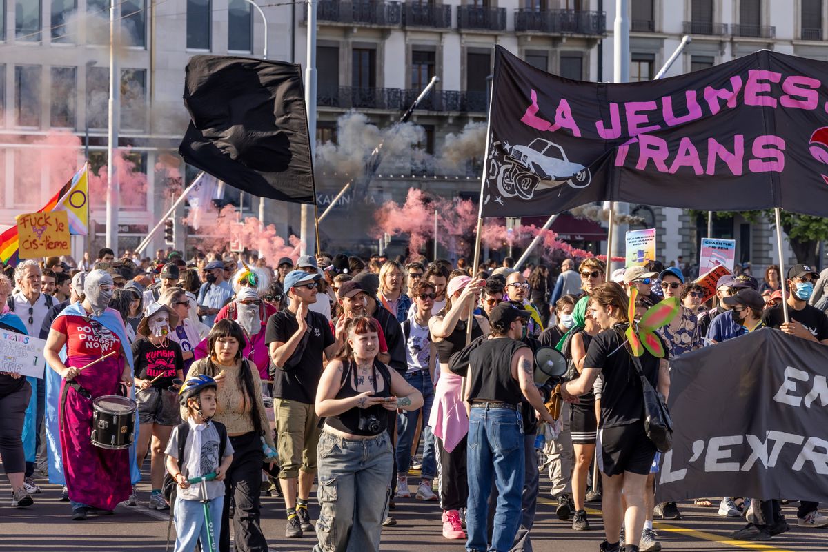Geneve, le 13 avril 2024. Manifestation contre la montee de la transphobie et l extreme droite. © Magali Girardin